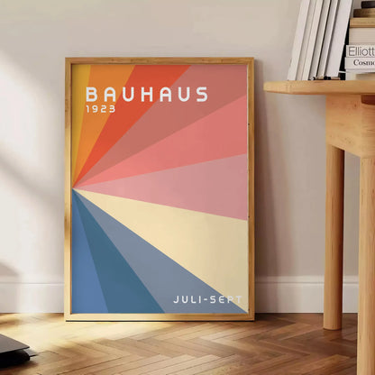 space vintage Bauhaus poster gray red hues unique wall art modernist elegance perfect gift lovers stunning print home timeless style