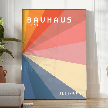 space vintage Bauhaus poster gray red hues unique wall art modernist elegance perfect gift lovers stunning print home timeless style