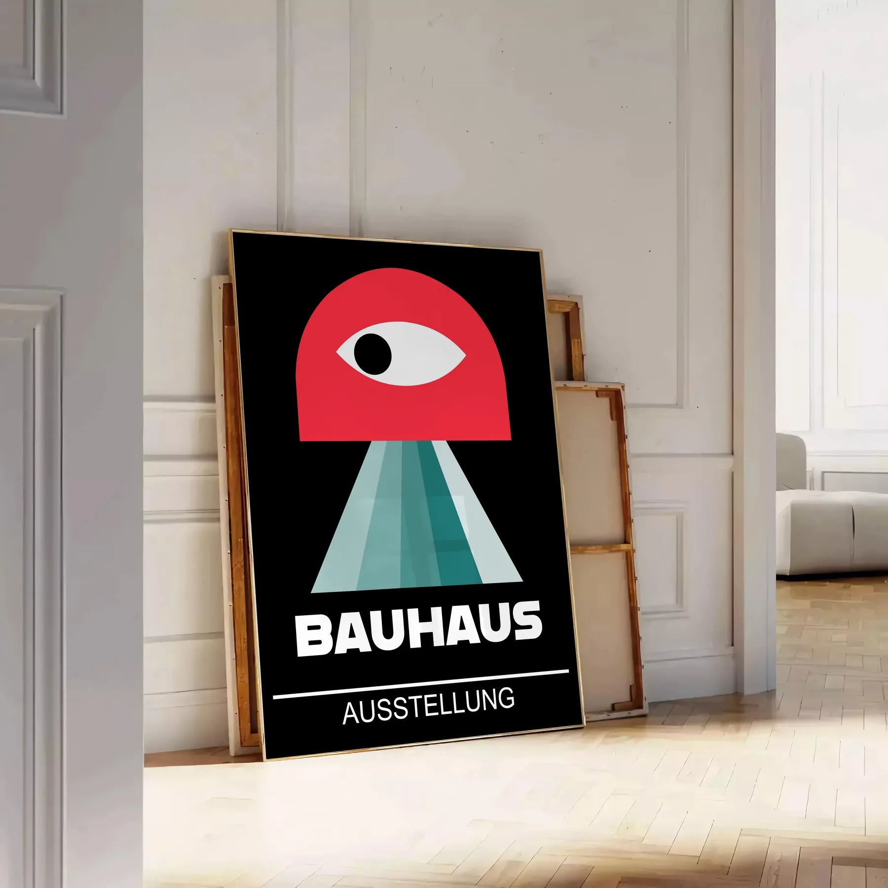 space Bauhaus art poster gray red hues modern wall print iconic style unique thoughtful gift home office decor frame