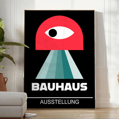 space Bauhaus art poster gray red hues modern wall print iconic style unique thoughtful gift home office decor frame