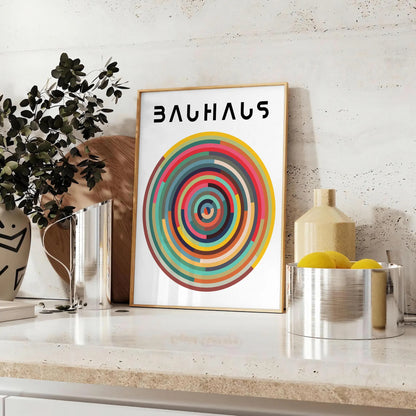 space stunning Bauhaus poster bold white orange palette art lovers minimalist enthusiasts wall unique gift unframed versions ideal addition home office decor