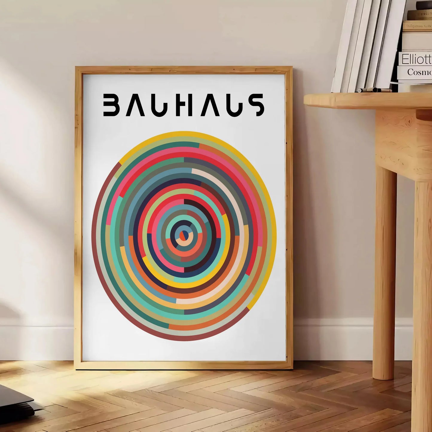 space stunning Bauhaus poster bold white orange palette art lovers minimalist enthusiasts wall unique gift unframed versions ideal addition home office decor